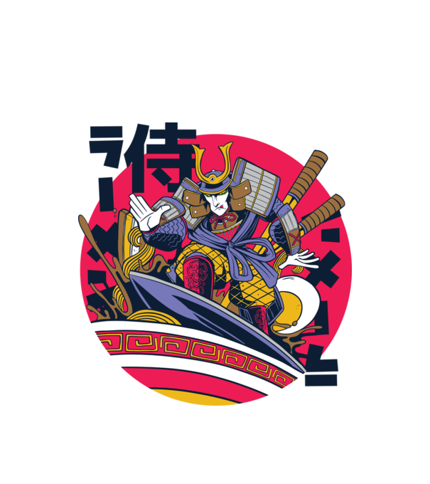Samurai Ramen Surf model alb pe tricou