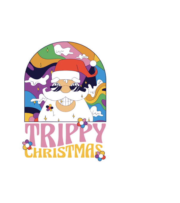 Trippy Christmas model alb pe tricou