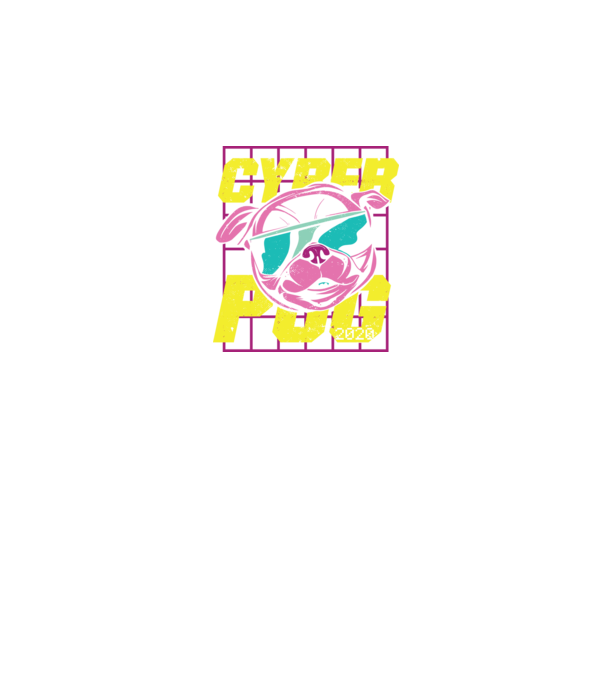 Mops Cyber Pug model negru pe tricou