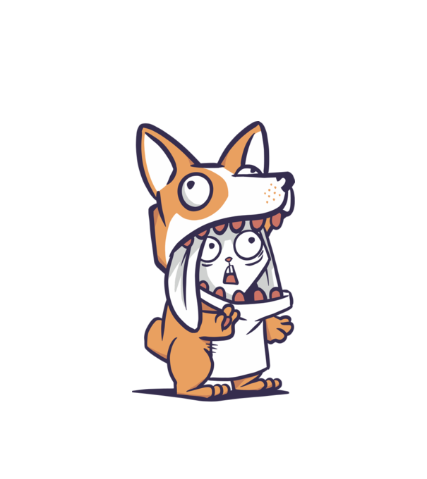 Iepuraș drăguț în costum Corgi model alb pe tricou
