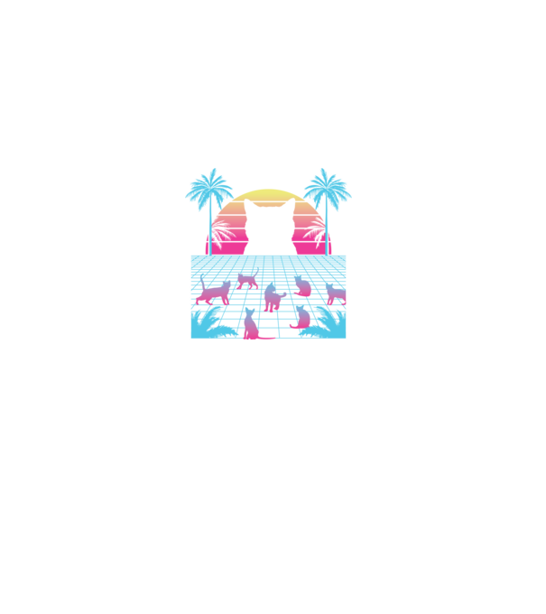 Pisică Vaporwave neon model gri pe tricou