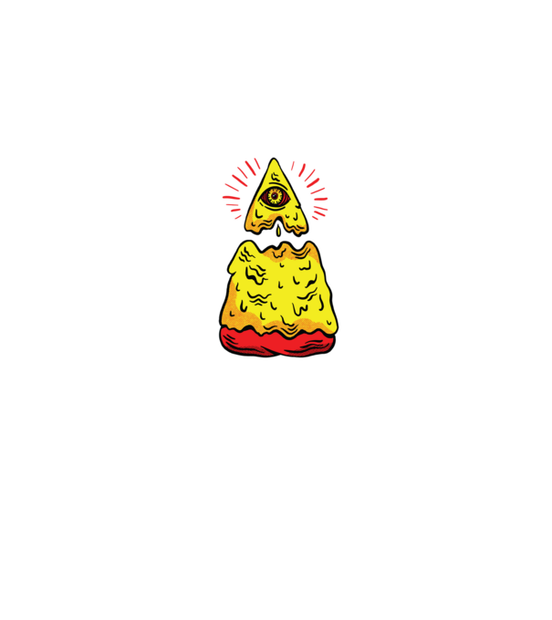 Illuminati Pizza model albastru jeanși pe tricou