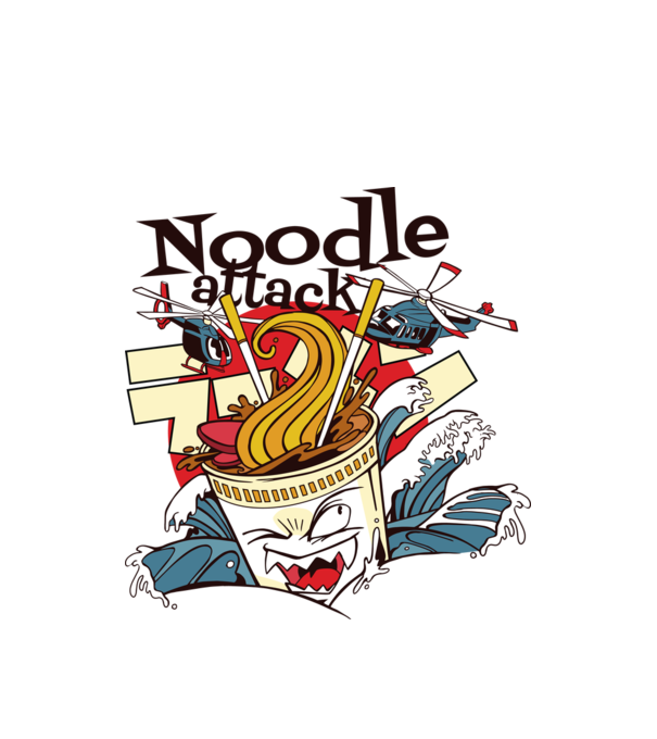 Noodle Attack model alb pe tricou