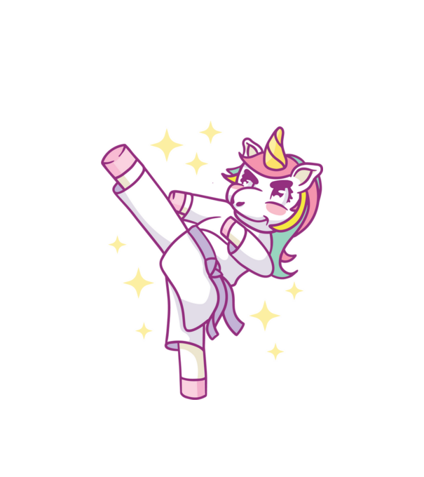 Karate unicorn model alb pe tricou
