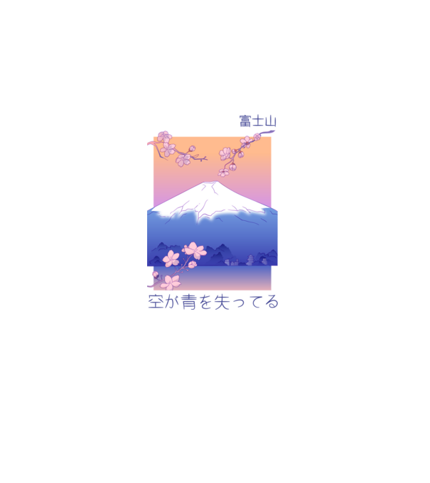 Anime Vaporwave munte model alb pe tricou