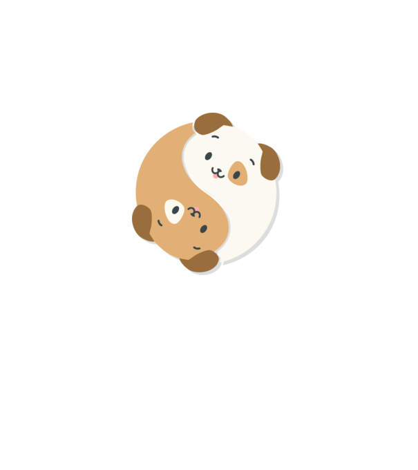 Câini Yin Yang model alb pe tricou
