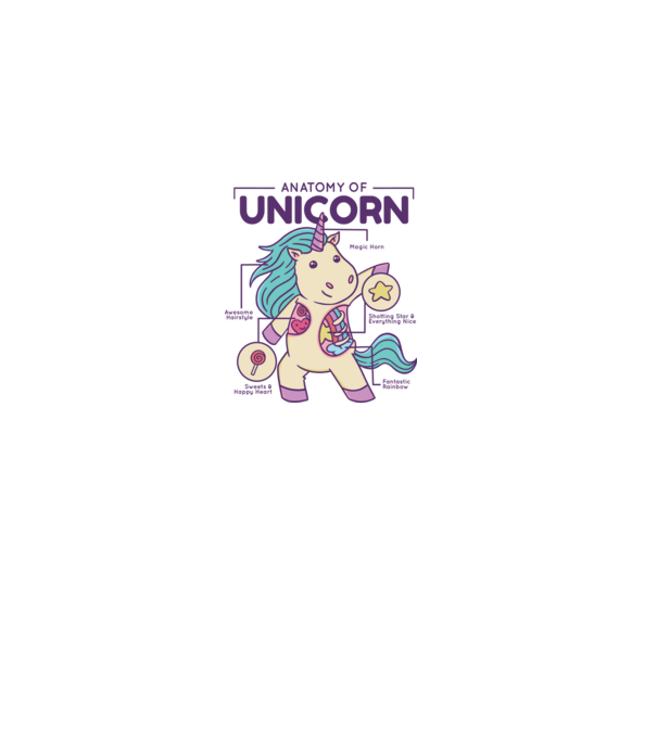 Unicorn Anatomie model alb pe tricou