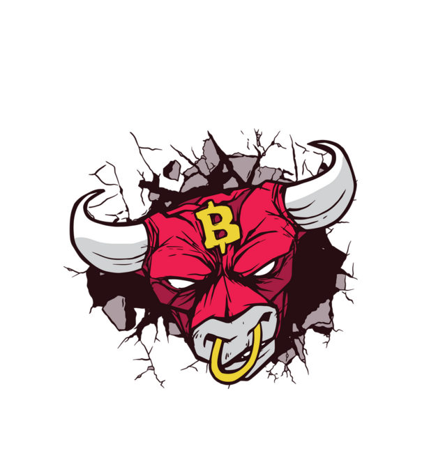 Taur Bitcoin model alb pe tricou