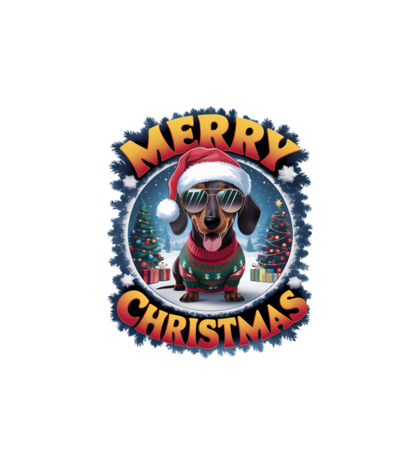 Merry Christmas Teckel model alb pe tricou