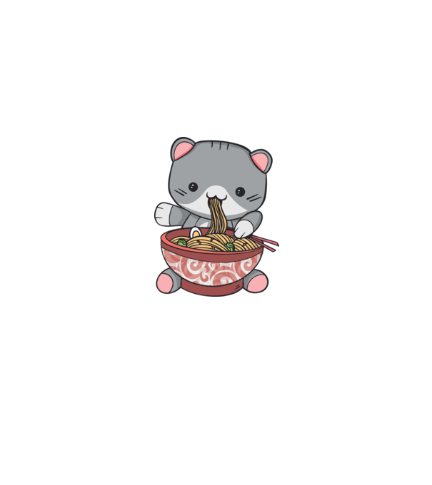 Pisică Kawaii Ramen model turcoaz pe tricou