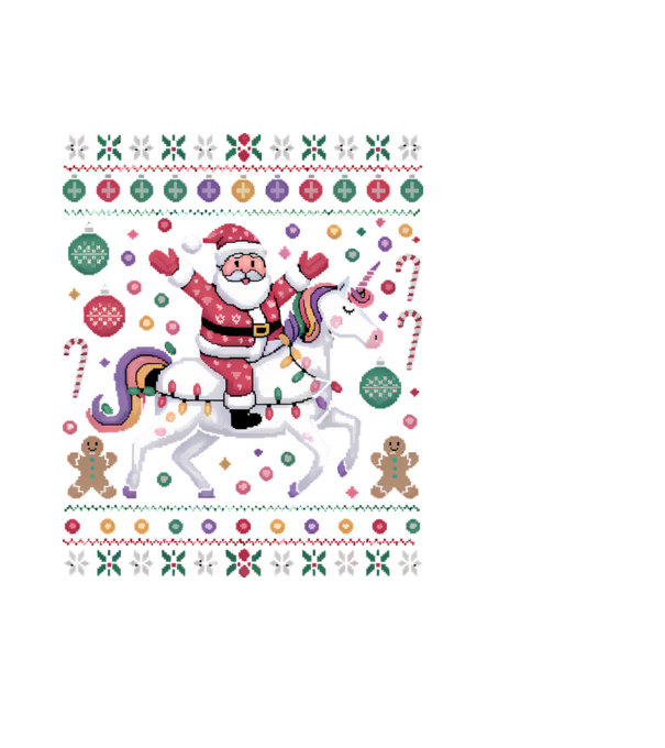 Moș Crăciun pe un pulover urât unicorn model negru pe tricou