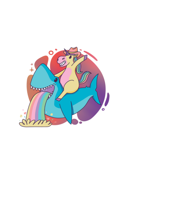 Unicorn pe rechin model alb pe tricou