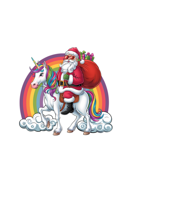 Moș Crăciun cool pe un unicorn 2 model negru pe tricou