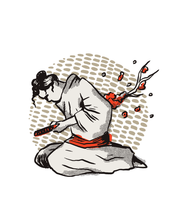 Samurai Harakiri model alb pe tricou