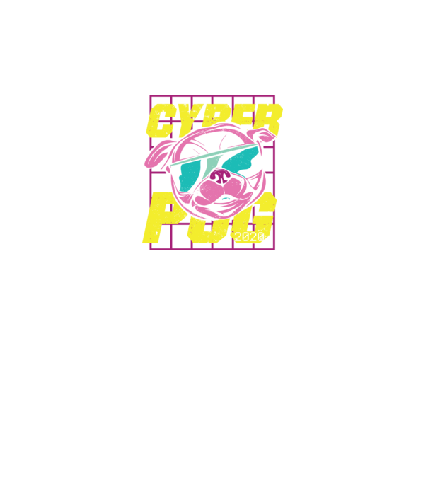 Mops Cyber Pug model negru pe tricou