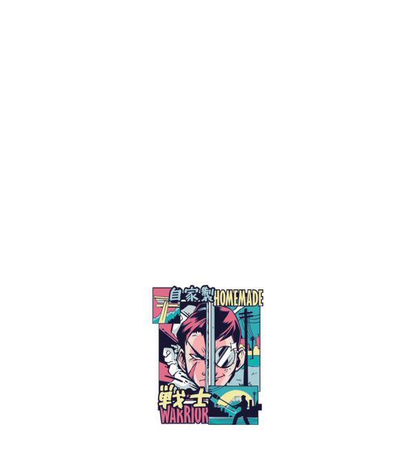 Anime Vaporwave Home Made Warrior model albastru închis pe tricou