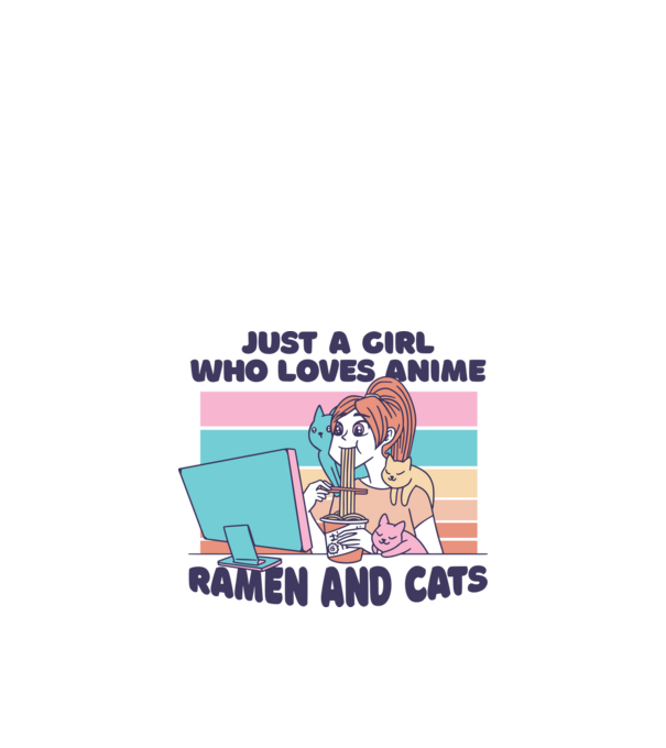 Doar o fată căreia îi place Anime, Ramen și pisicile model alb pe tricou