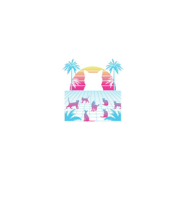 Pisică Vaporwave neon model negru pe tricou