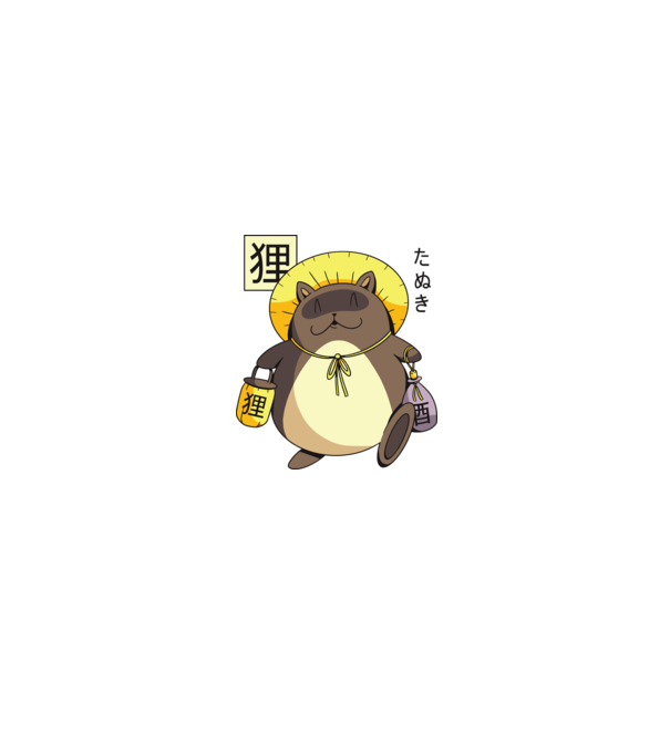 Tanuki Yokai model roz neon pe tricou