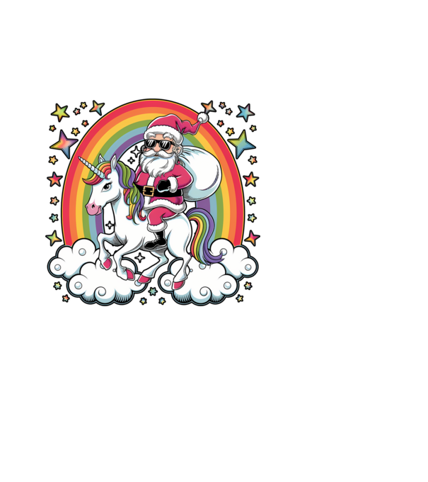 Moș Crăciun cool pe un unicorn model alb pe tricou