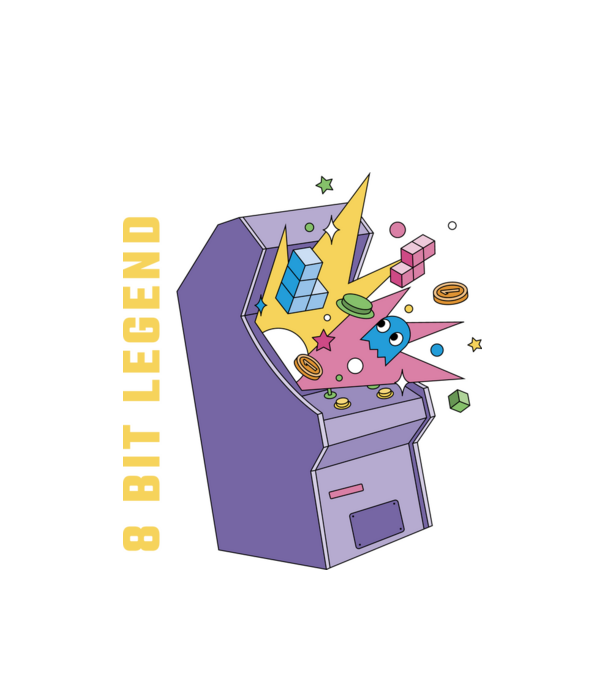 8 Bit Legendă Arcade Slot Machine model alb pe tricou