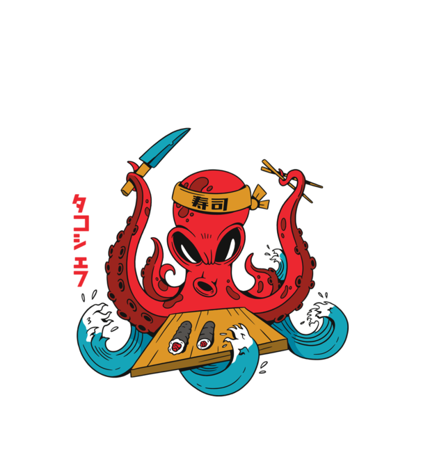 Octopus Sushi model alb pe tricou