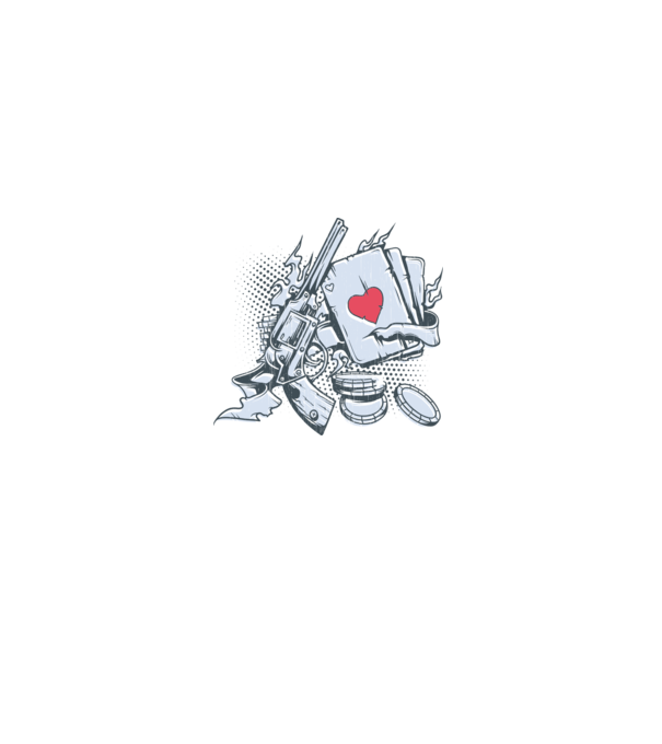 Gun with Cards model alb pe tricou