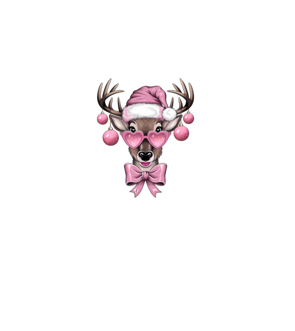 Pink Xmas Reindeer model alb pe tricou