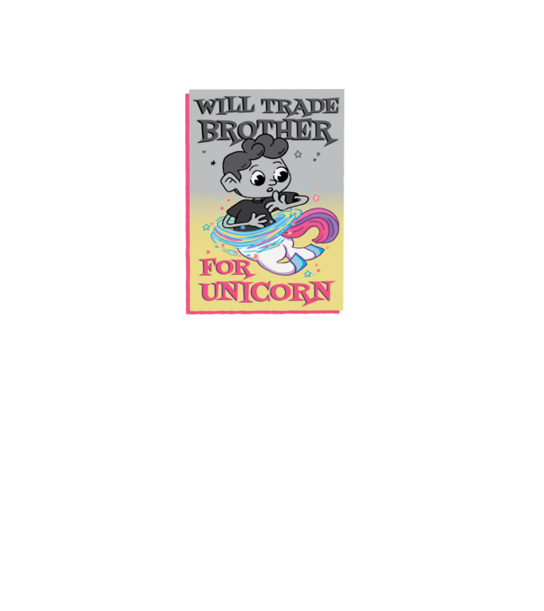Îl ofer la schimb pe fratele meu pentru un unicorn model mov pe tricou