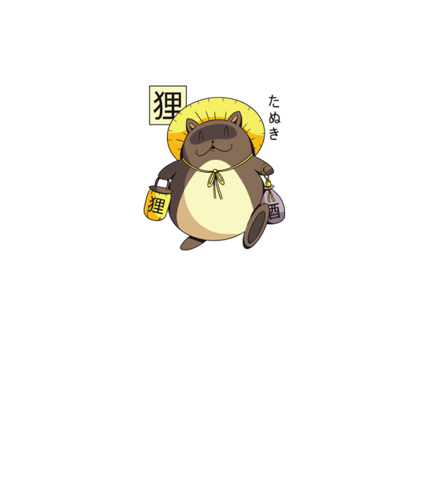 Tanuki Yokai model negru pe tricou