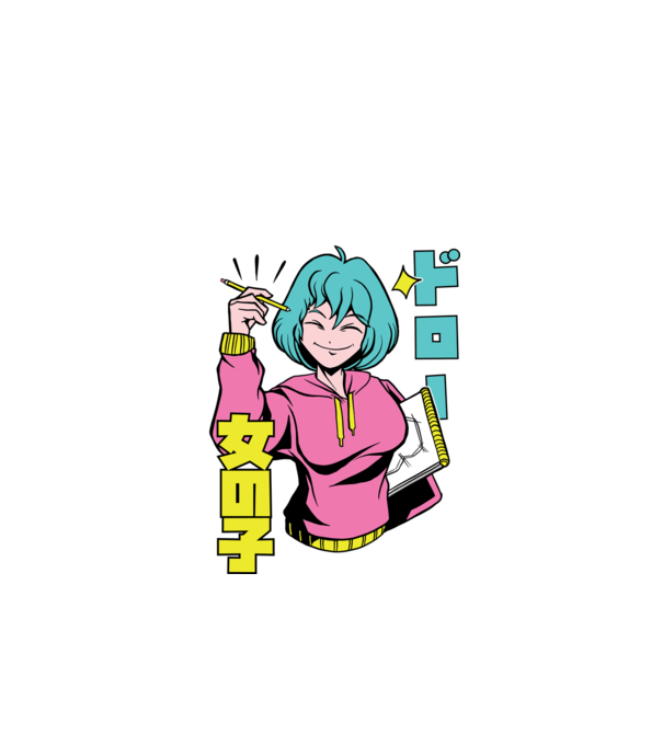 Anime fată desenând model negru pe tricou