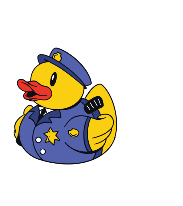 Rățușcă de cauciuc Polițist model alb pe tricou