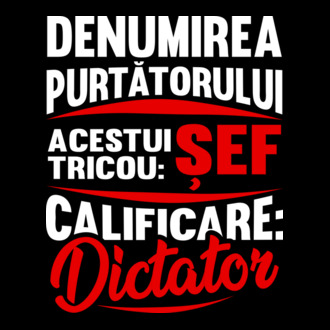 denumirea purtătorului acestui tricou: șef - calificare: dictator model tricou