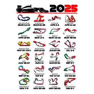 F1 calendar 2025 Alb model tricou