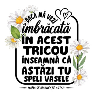 Dacă o vezi îmbrăcată în acest tricou, înseamnă că astăzi tu speli vasele. Mama se odihnește astăzi. model tricou