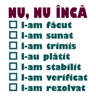 nu, nu încă : l-am făcut - l-am sunat- l-am trimis - l-au plătit - l-am stabilit - l-am verificat - l-am rezolvat model tricou