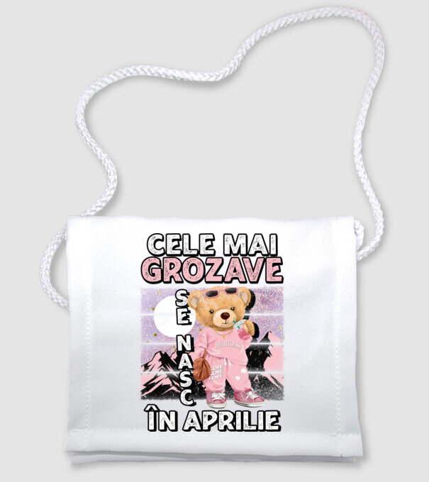 RETRO teddy fetişcană APRILIE model alb pe tricou