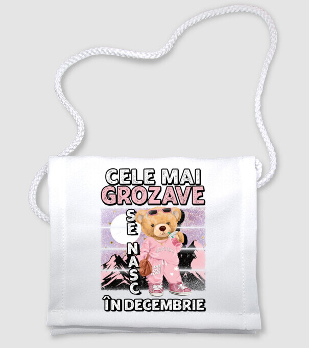 RETRO teddy fetişcană DECEMBRIE model alb pe tricou