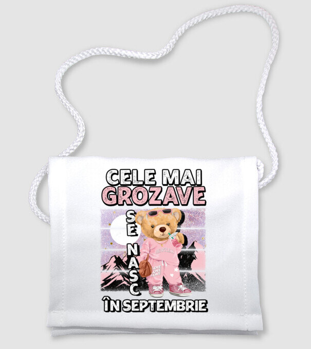 RETRO teddy fetişcană SEPTEMBRIE model alb pe tricou