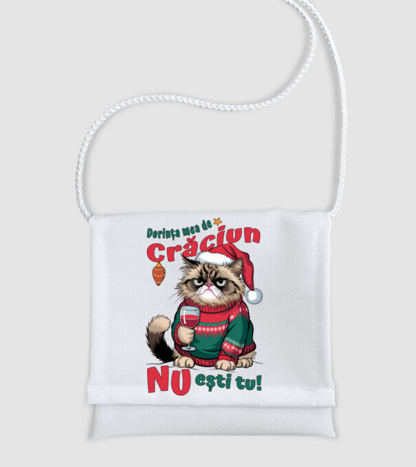 Dorința mea de Crăciun nu ești tu! pisică model alb pe tricou