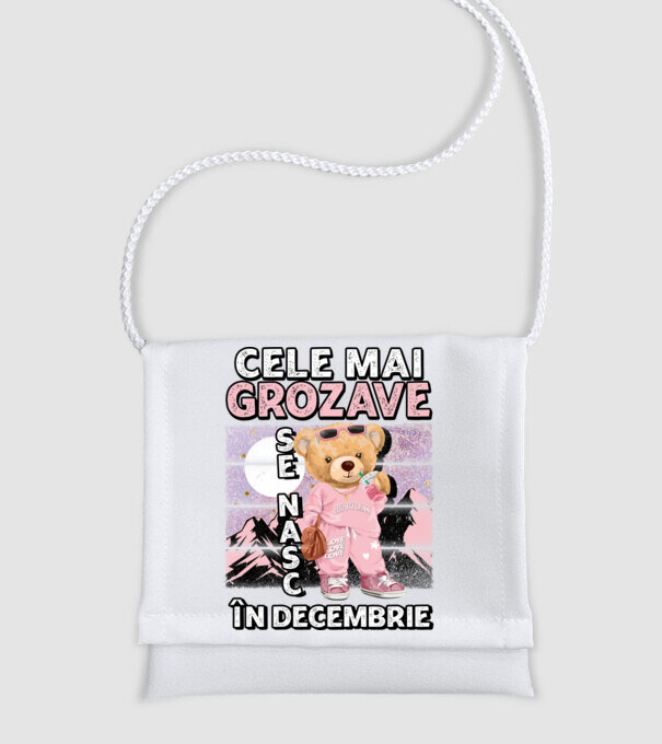 RETRO teddy fetişcană DECEMBRIE model alb pe tricou