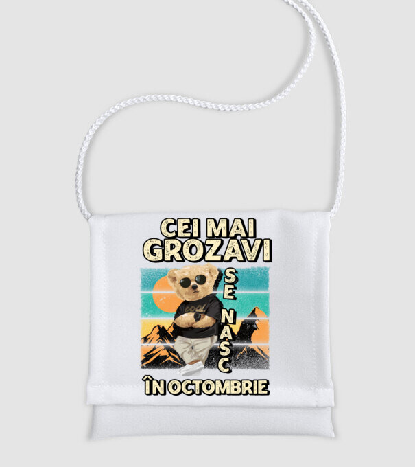 RETRO teddy OCTOMBRIE model alb pe tricou