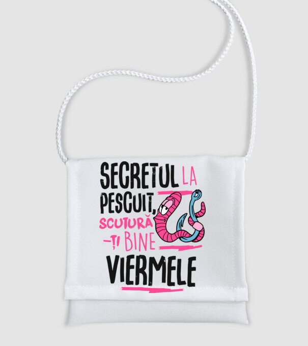 Secretul la pescuit scutură-ți bine viermele model alb pe tricou