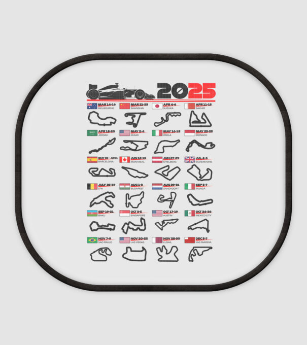 F1 calendar 2025 model alb pe tricou