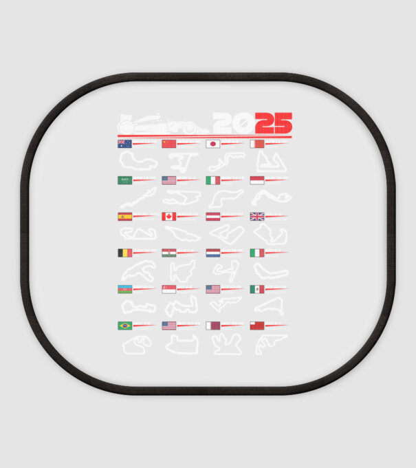 F1 calendar 2025 negru model alb pe tricou