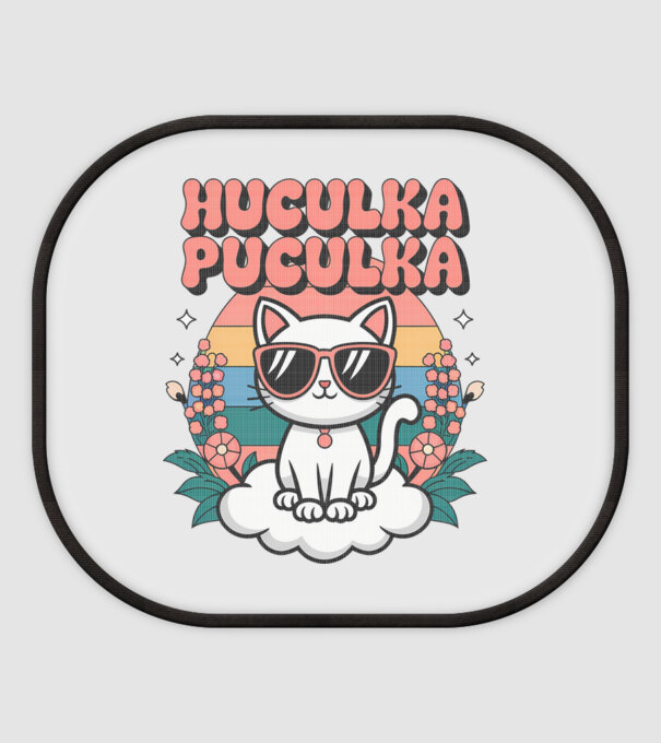 Huculka Puculka pisică 1 model alb pe tricou