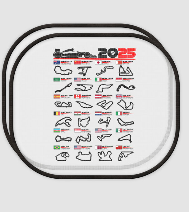F1 calendar 2025 model alb pe tricou