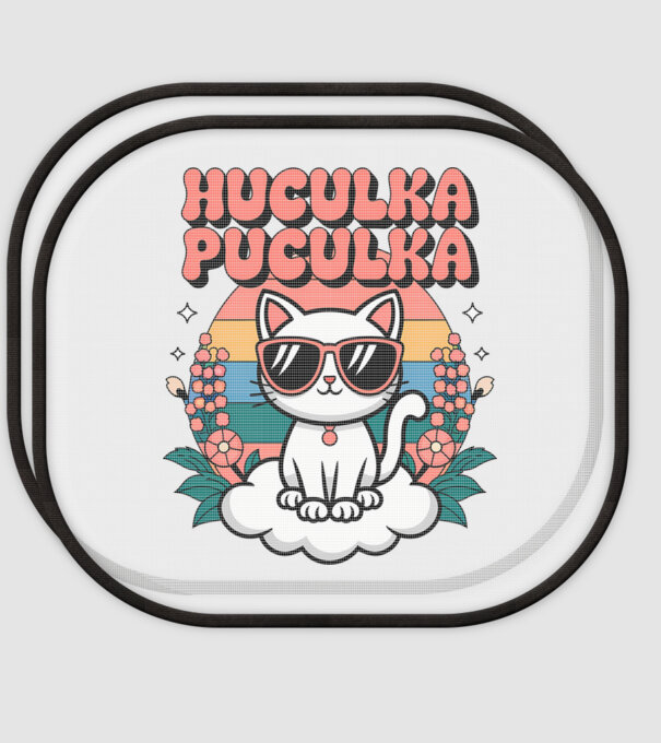 Huculka Puculka pisică 1 model alb pe tricou