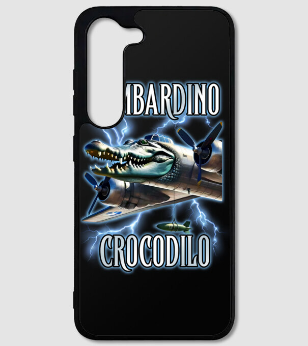 Bombardino Crocodilo model negru pe tricou