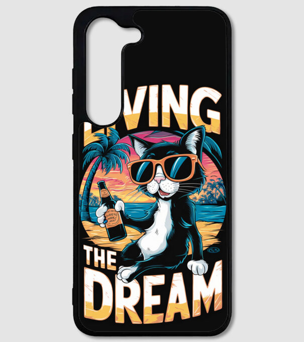 living the dream funny cat model negru pe tricou